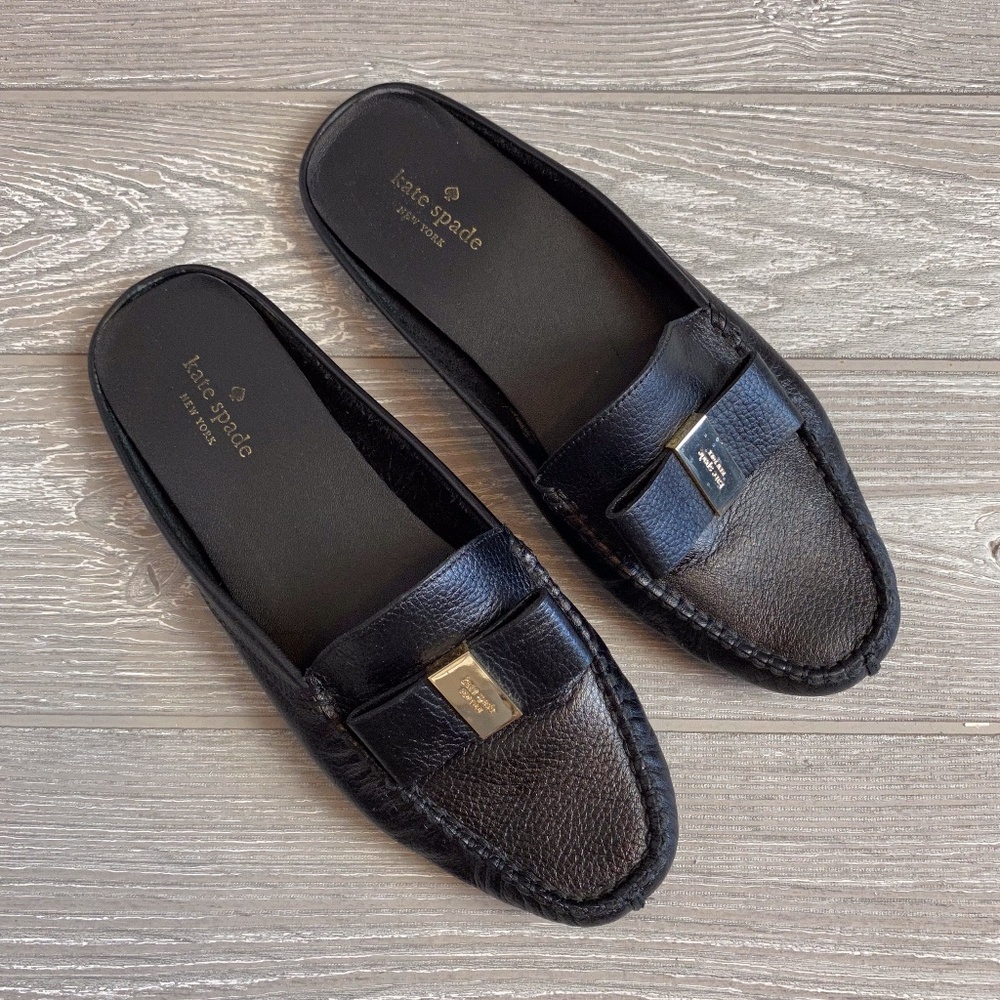 Kate Spade Black Bow Marley Leather Mules 9